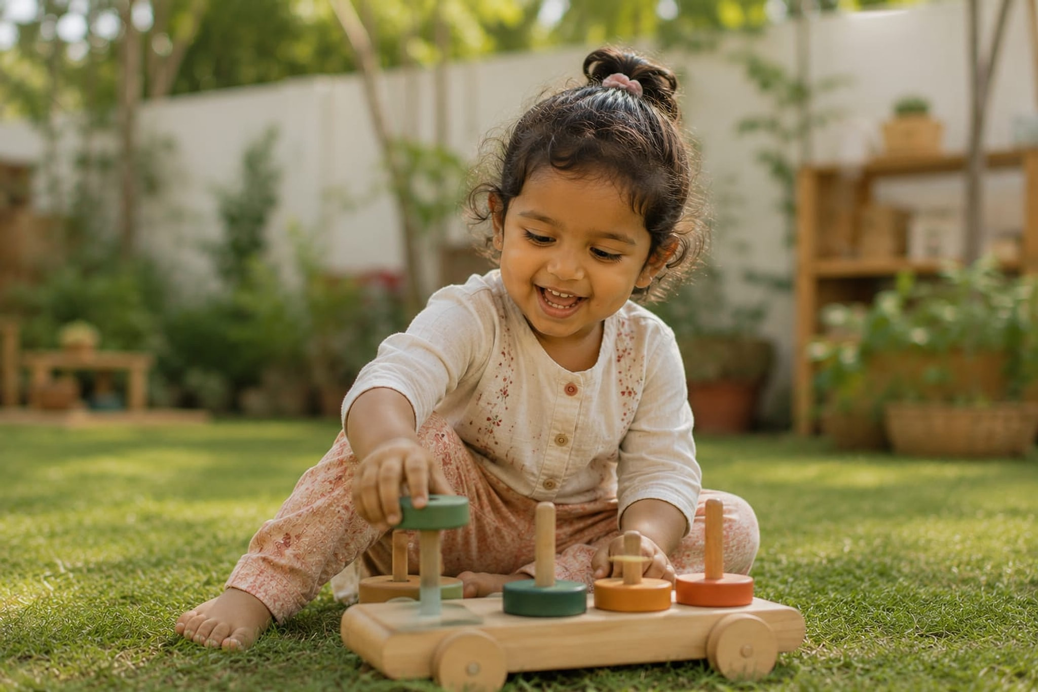A toddler at ease outdoors.